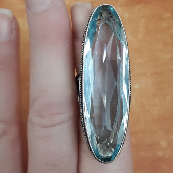 New Oversized Blue Quartz 925 Silver Statement Ring. - Picture 1 of 8